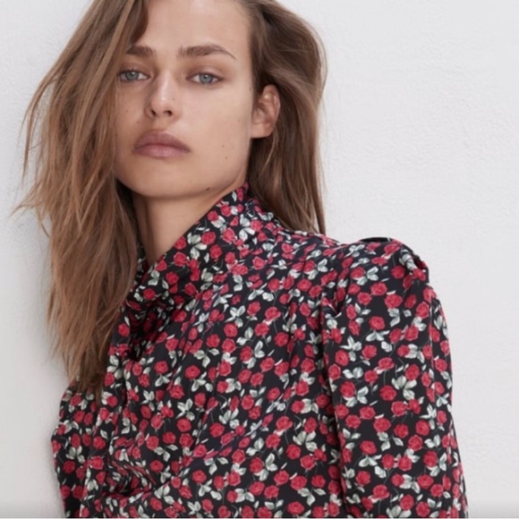 Zara Tops - ZARA Floral Top with Neck Tie Sz. XS